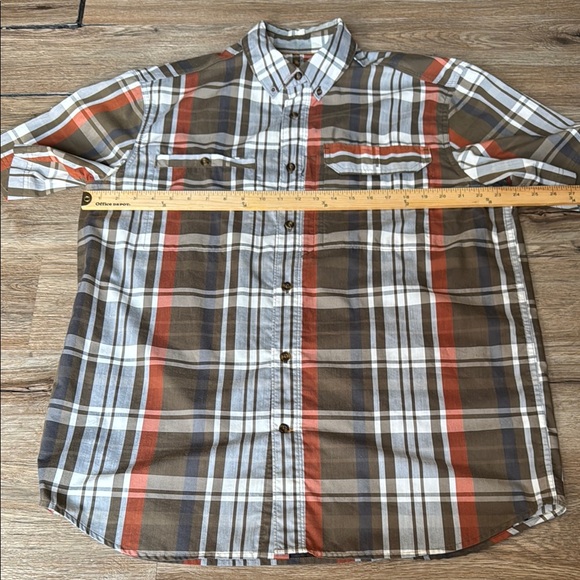 Carhartt Men's Plaid Relaxed Fit Short Sleeve Shirt - Brown and Orange Size L - Picture 2 of 5